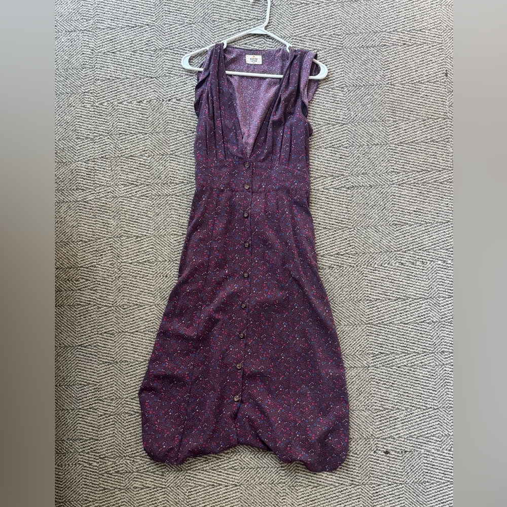 Marine Layer Plum Floral Button-Front Midi Dress Size Small